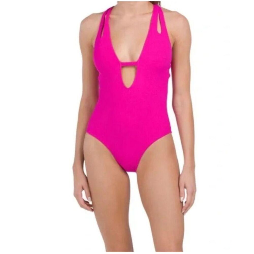 NWT Becca by Rebecca Virtue Hot Pink One Piece Bathing Suit Sz L